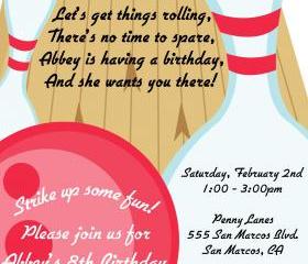 Bowling Birthday Party Printable Invitation - DIY - Pink