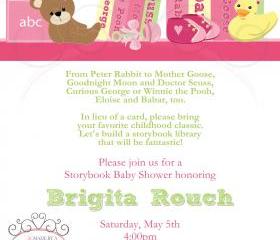 Baby Shower Invitation - Build a Library Pink - Printable DIY 