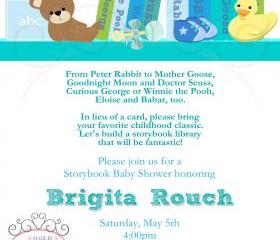 Baby Shower Invitation - Build a Library Blue - Printable DIY 