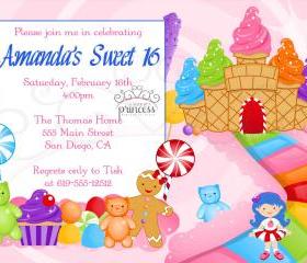 Birthday Invitation - Sweet 16 Candy Candyland - Printable DIY