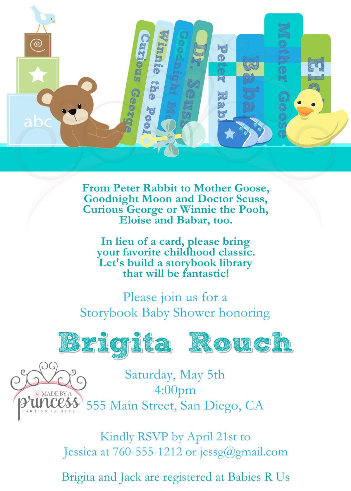 Baby Shower Invitation - Build a Library Blue - Printable DIY